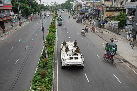 Bangladeshi soldiers patrol in Dhaka